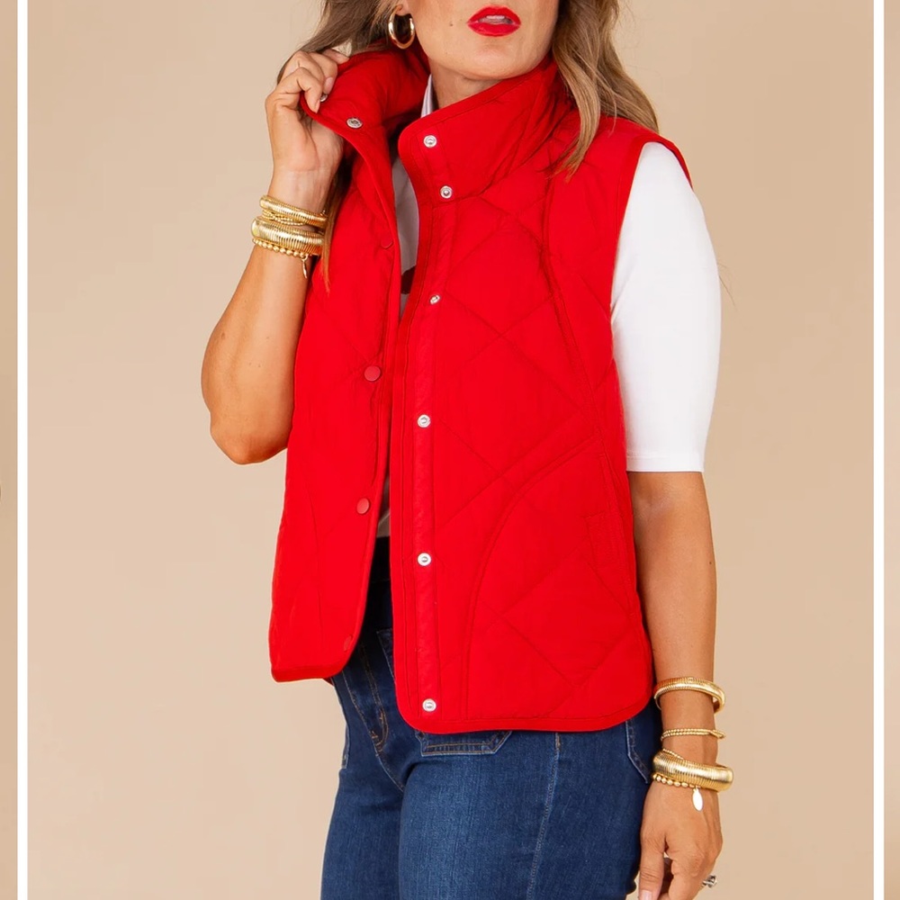 Christopher & Banks Red Quilted Lightweight Puffer Vest